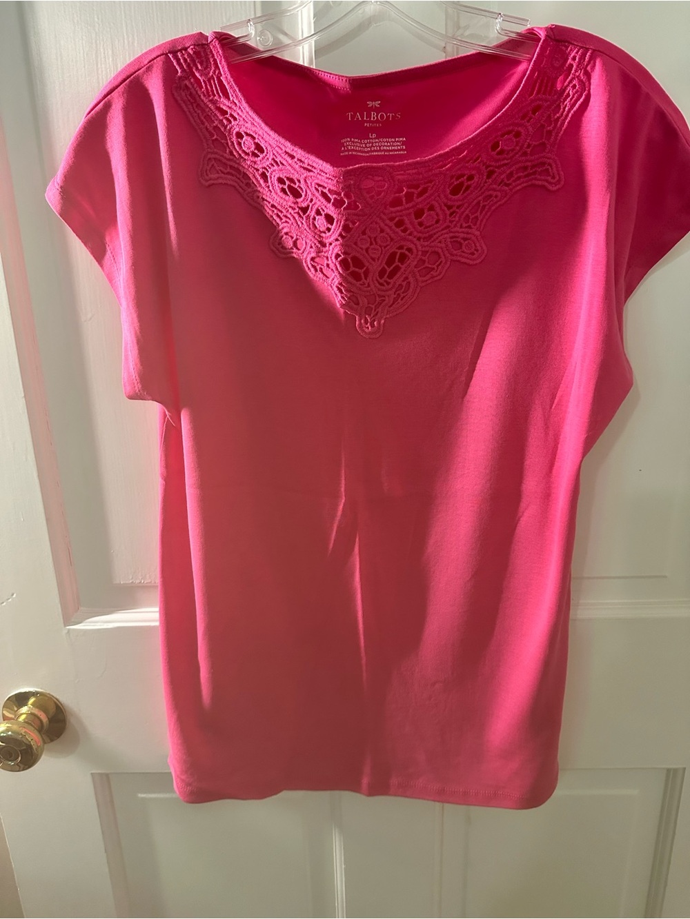 Talbots Hot Pink Crochet-Trim Cap Sleeve Tee
